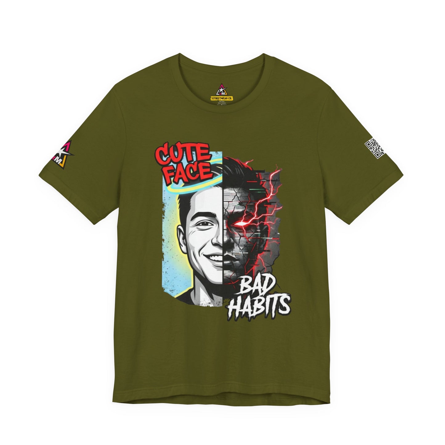 CUTE FACE BAD HABITS Graphic T-Shirt | Split Face Streetwear Tee | Edgy Unisex Graphic Shirt | Alternative Streetwear