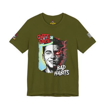 CUTE FACE BAD HABITS Graphic T-Shirt | Split Face Streetwear Tee | Edgy Unisex Graphic Shirt | Alternative Streetwear
