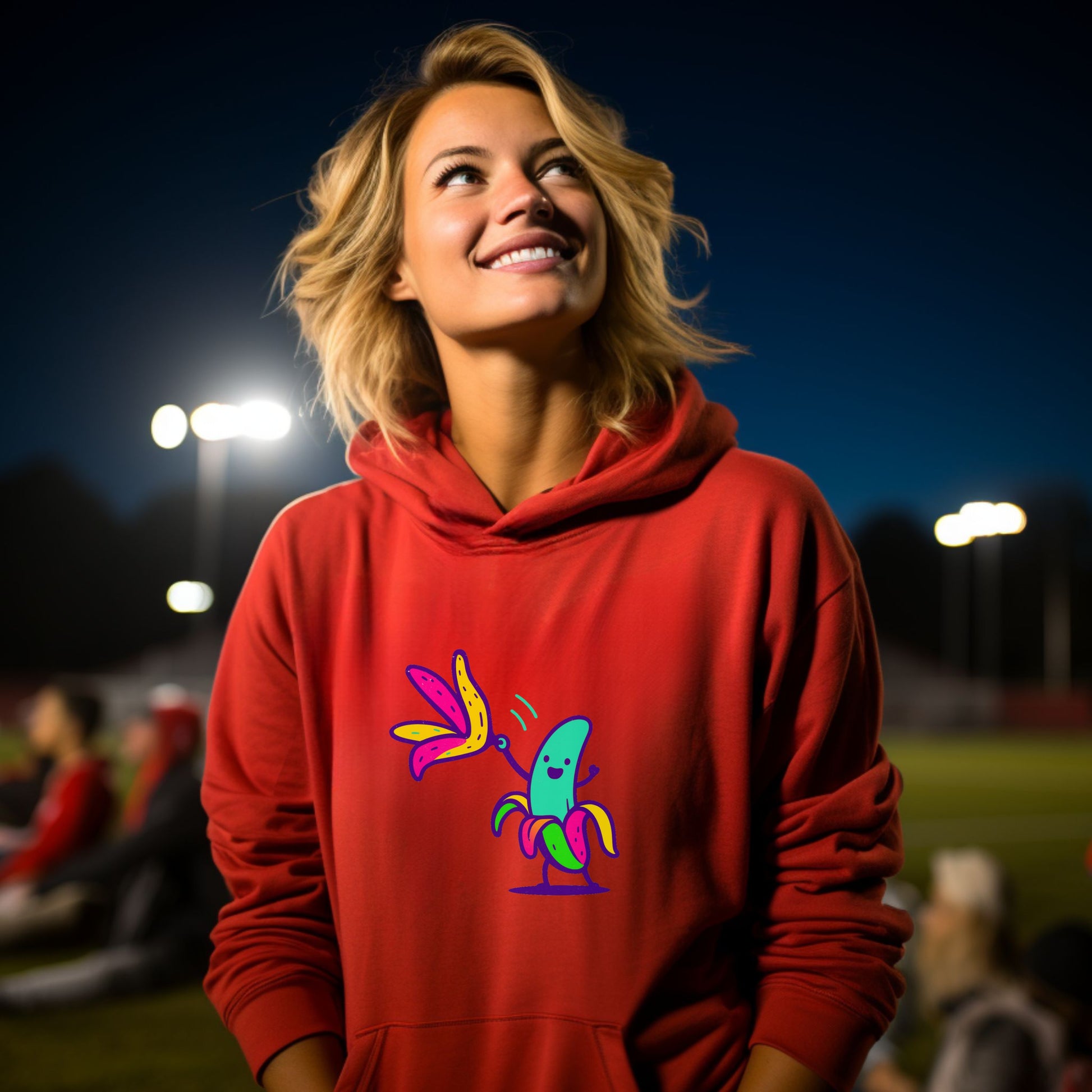 Vibrant Hoodie with Playful Banana Graphic Design