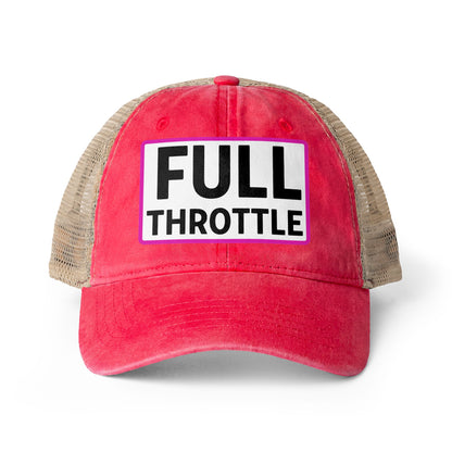 FULL THROTTLE Embroidered Washed Mesh-Back Cap | Funny Ponytail Cap | Vintage Women's Baseball Cap Description Concealed Ponytail Opening