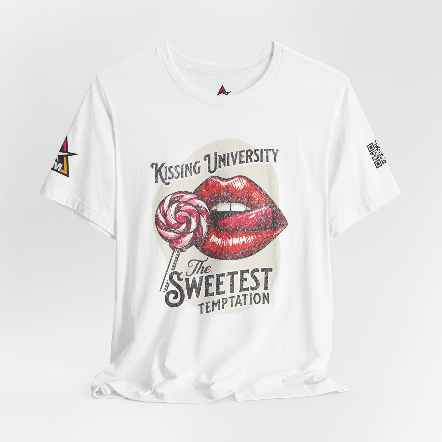 Kissing University Graphic T-Shirt | Sweetest Temptation Tee | Flirty Retro Streetwear Shirt