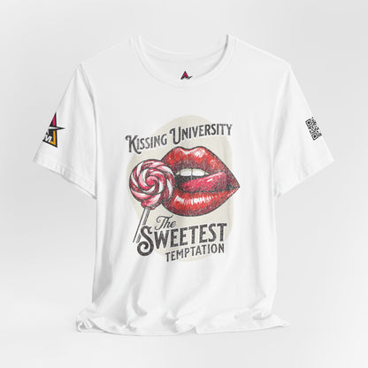 Kissing University Graphic T-Shirt | Sweetest Temptation Tee | Flirty Retro Streetwear Shirt
