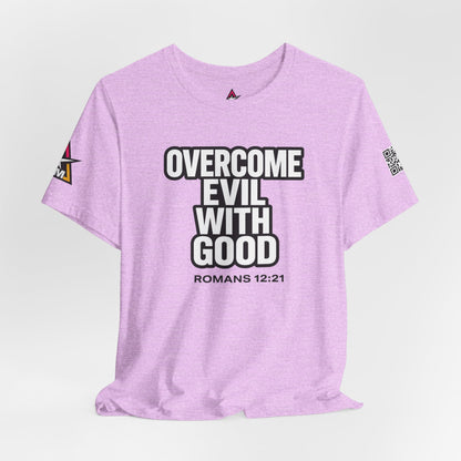 Overcome Evil With Good Graphic T-Shirt | Romans 12:21 Christian Tee | Faith & Strength Streetwear