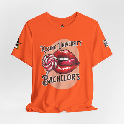 Kissing University Bachelor’s Graphic T-Shirt | Flirty Retro Tee | Funny Kissing Shirt