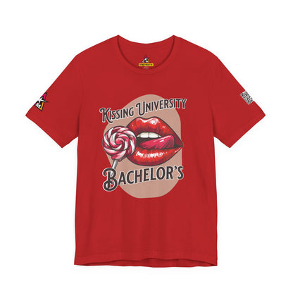 Kissing University Bachelor’s Graphic T-Shirt | Flirty Retro Tee | Funny Kissing Shirt