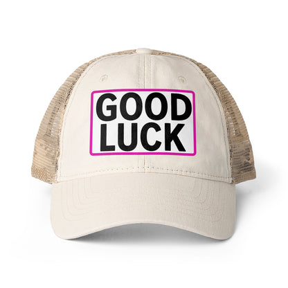 GOOD LUCK Embroidered Flat Bill Snapback Cap | Lucky Statement Hat Funny Ponytail Baseball Hat | Casual Women's Cap
