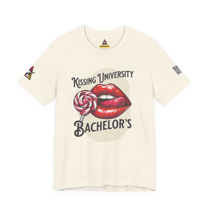 Kissing University Bachelor’s Graphic T-Shirt | Flirty Retro Tee | Funny Kissing Shirt