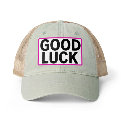 GOOD LUCK Embroidered Flat Bill Snapback Cap | Lucky Statement Hat Funny Ponytail Baseball Hat | Casual Women's Cap