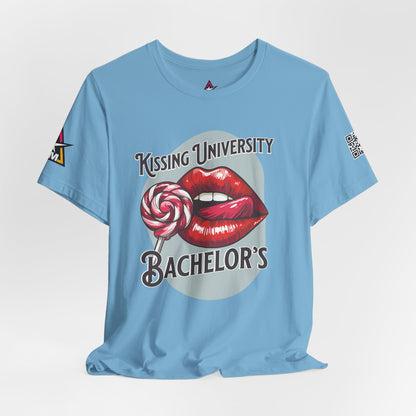 Kissing University Bachelor’s Graphic T-Shirt | Flirty Retro Tee | Funny Kissing Shirt