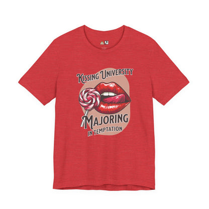 “KISSING UNIVERSITY MAJORING IN TEMPTATION.” Provocative Lips Graphic T-Shirt