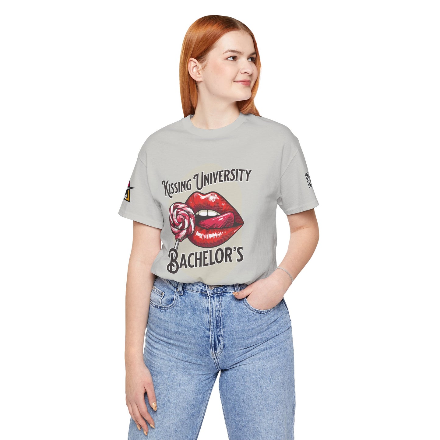 Kissing University Bachelor’s Graphic T-Shirt | Flirty Retro Tee | Funny Kissing Shirt