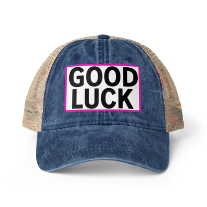 GOOD LUCK Embroidered Flat Bill Snapback Cap | Lucky Statement Hat Funny Ponytail Baseball Hat | Casual Women's Cap