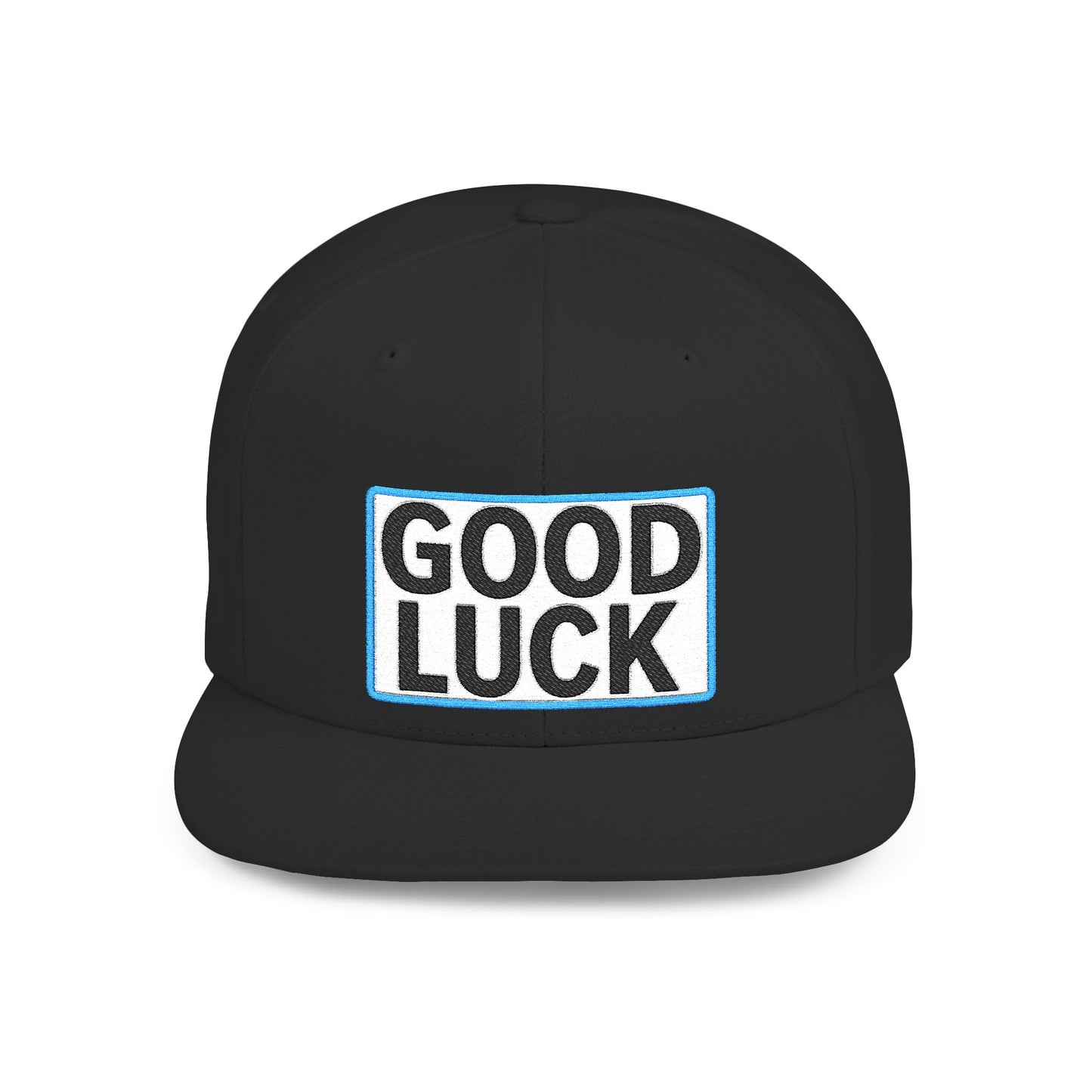 GOOD LUCK Embroidered Flat Bill Snapback Cap | Lucky Statement Hat | Streetwear Baseball Cap
