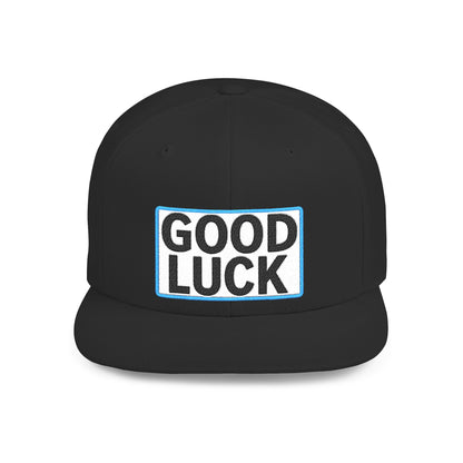 GOOD LUCK Embroidered Flat Bill Snapback Cap | Lucky Statement Hat | Streetwear Baseball Cap