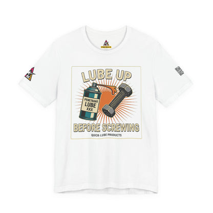 LUBE UP BEFORE SCREWING Graphic T-Shirt | Funny Mechanic Tee | Dirty Garage Humor Shirt | Vintage Automotive Tee