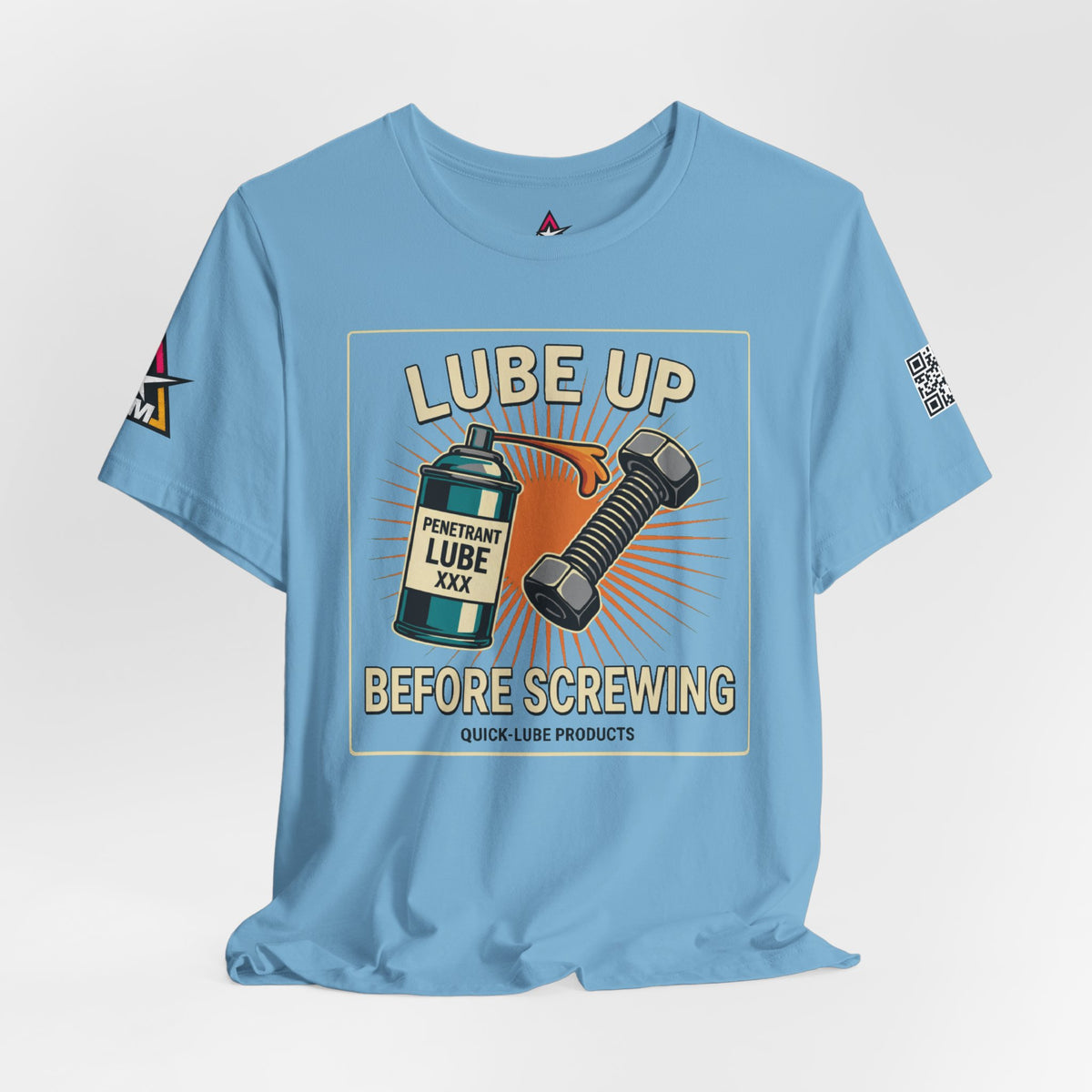 LUBE UP BEFORE SCREWING Graphic T-Shirt | Funny Mechanic Tee | Dirty Garage Humor Shirt | Vintage Automotive Tee