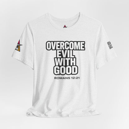 Overcome Evil With Good Graphic T-Shirt | Romans 12:21 Christian Tee | Faith & Strength Streetwear