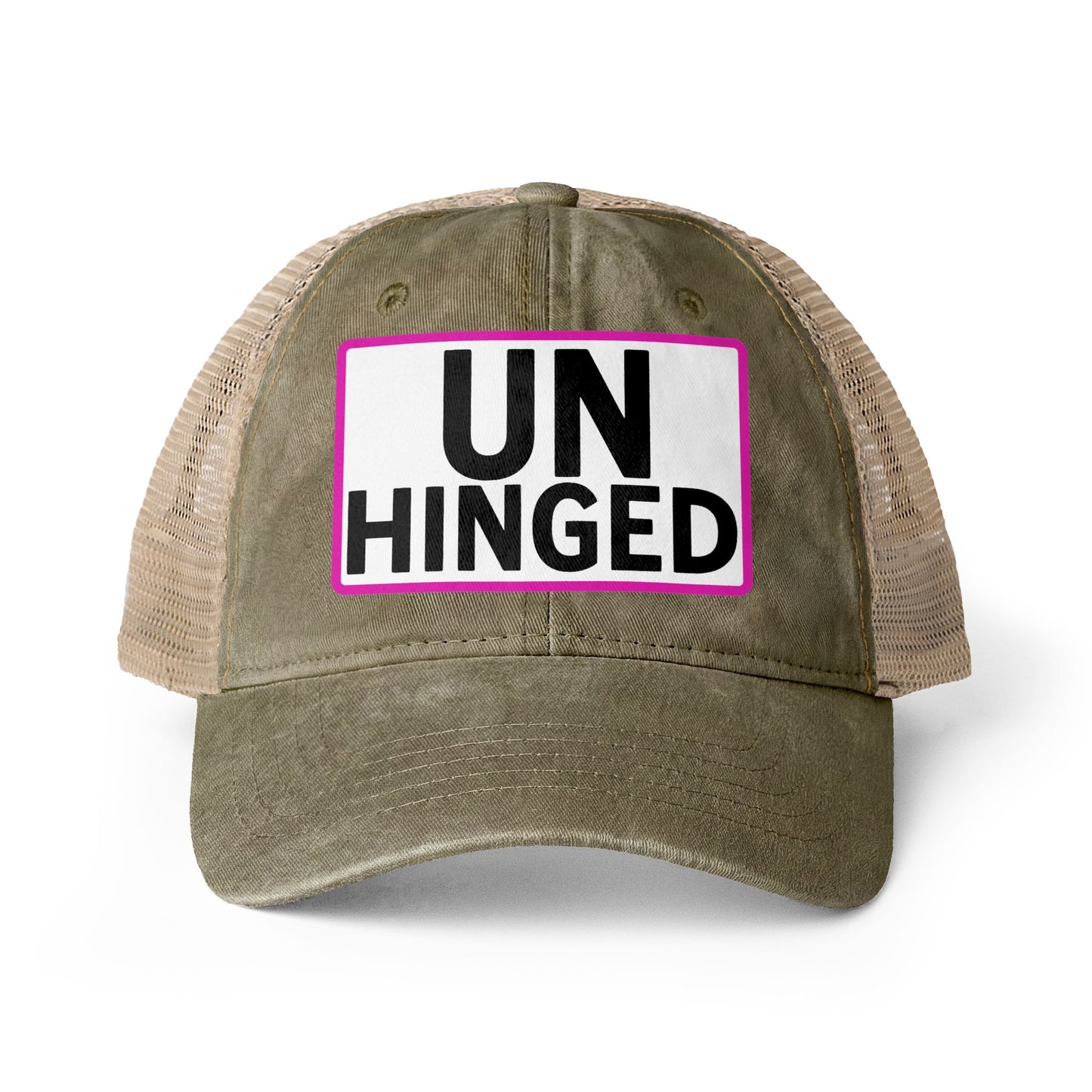 UNHINGED Embroidered Washed Mesh-Back Cap | Funny Ponytail Baseball Hat | Casual Women's Cap