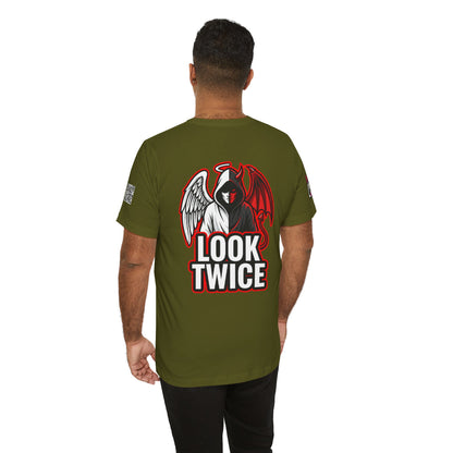 LOOK TWICE Angel & Devil Graphic T-Shirt | Duality Streetwear Tee | Good vs Evil Shirt | Unisex Graphic Tee