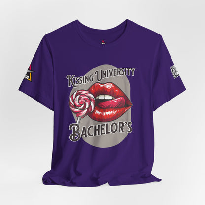 Kissing University Bachelor’s Graphic T-Shirt | Flirty Retro Tee | Funny Kissing Shirt
