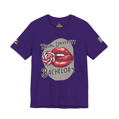 Kissing University Bachelor’s Graphic T-Shirt | Flirty Retro Tee | Funny Kissing Shirt