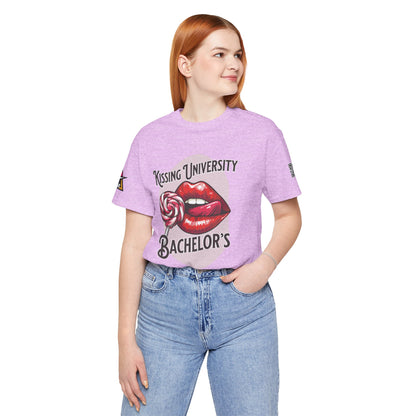 Kissing University Bachelor’s Graphic T-Shirt | Flirty Retro Tee | Funny Kissing Shirt