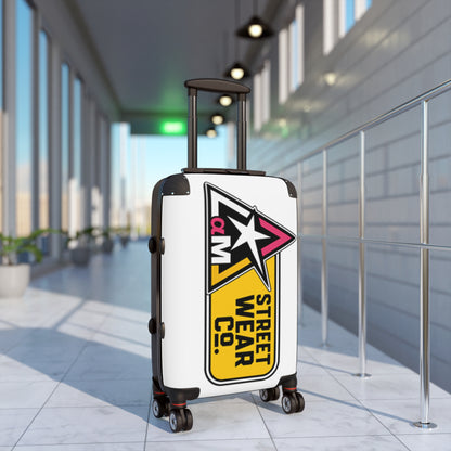 AlphaMens Streetwear Logo Carry-On Suitcase | Hard Shell Spinner Luggage | Travel Cabin Suitcase