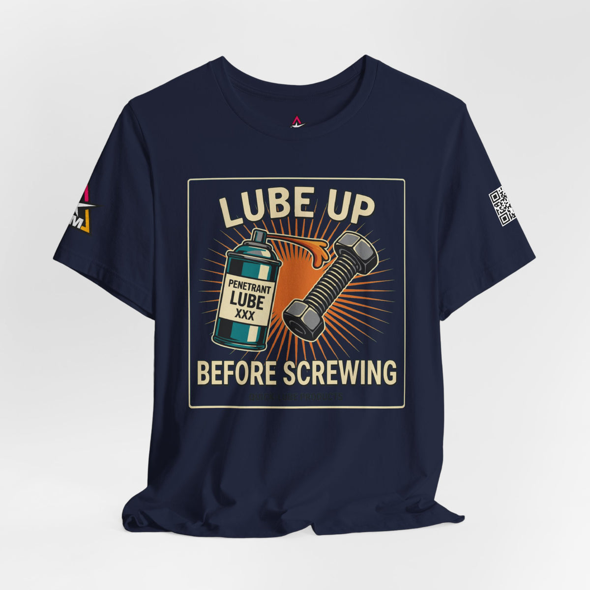 LUBE UP BEFORE SCREWING Graphic T-Shirt | Funny Mechanic Tee | Dirty Garage Humor Shirt | Vintage Automotive Tee