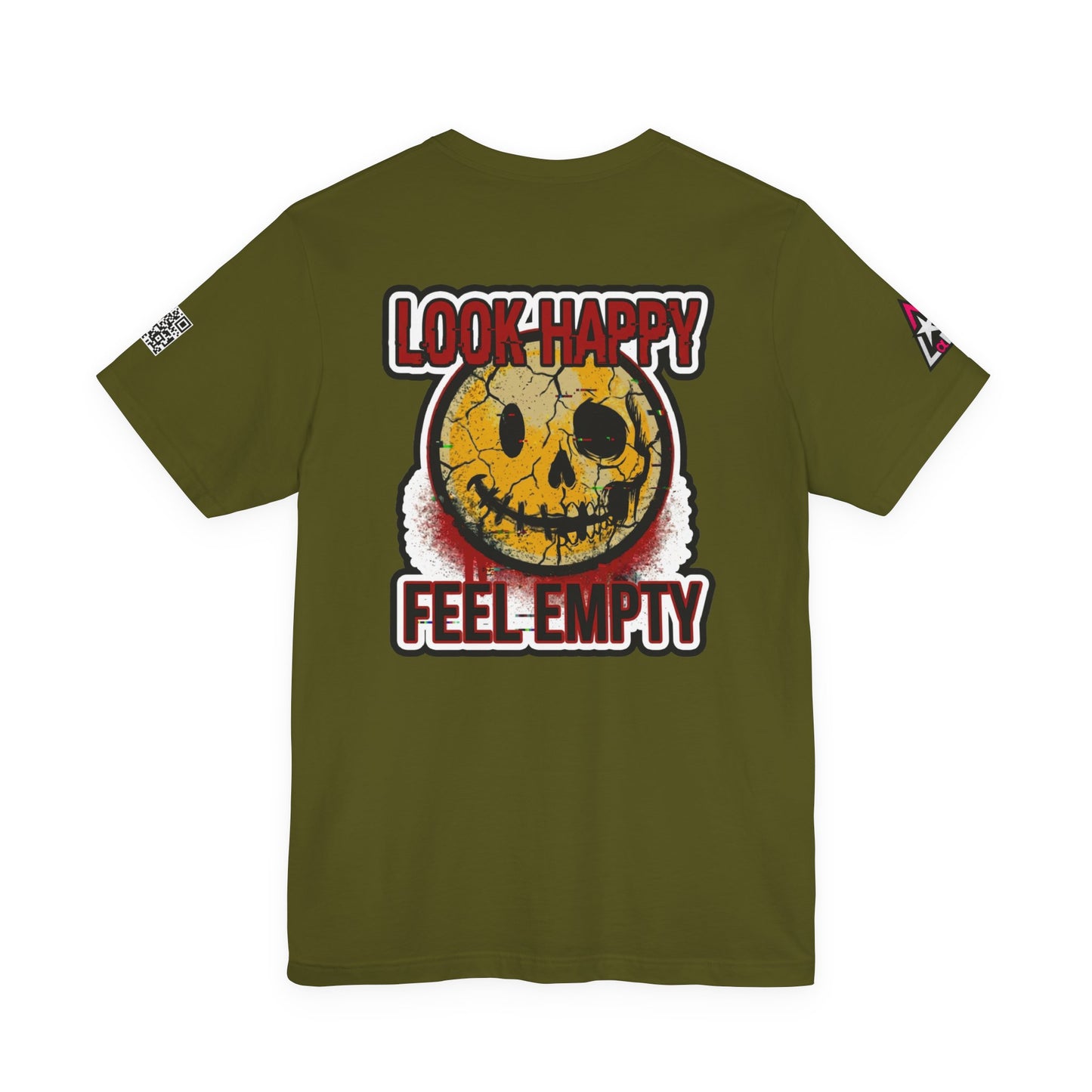 LOOK HAPPY FEEL EMPTY Graphic T-Shirt | Dark Humor Smiley Tee | Alternative Streetwear Shirt | Unisex Graphic Tee