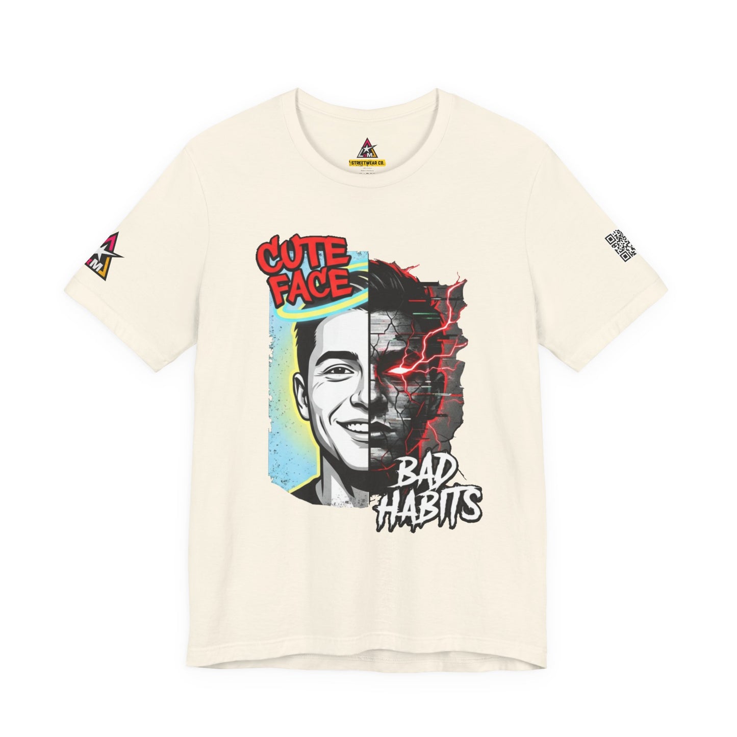 CUTE FACE BAD HABITS Graphic T-Shirt | Split Face Streetwear Tee | Edgy Unisex Graphic Shirt | Alternative Streetwear