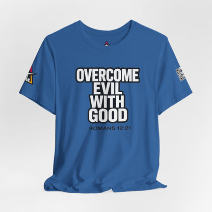 Overcome Evil With Good Graphic T-Shirt | Romans 12:21 Christian Tee | Faith & Strength Streetwear