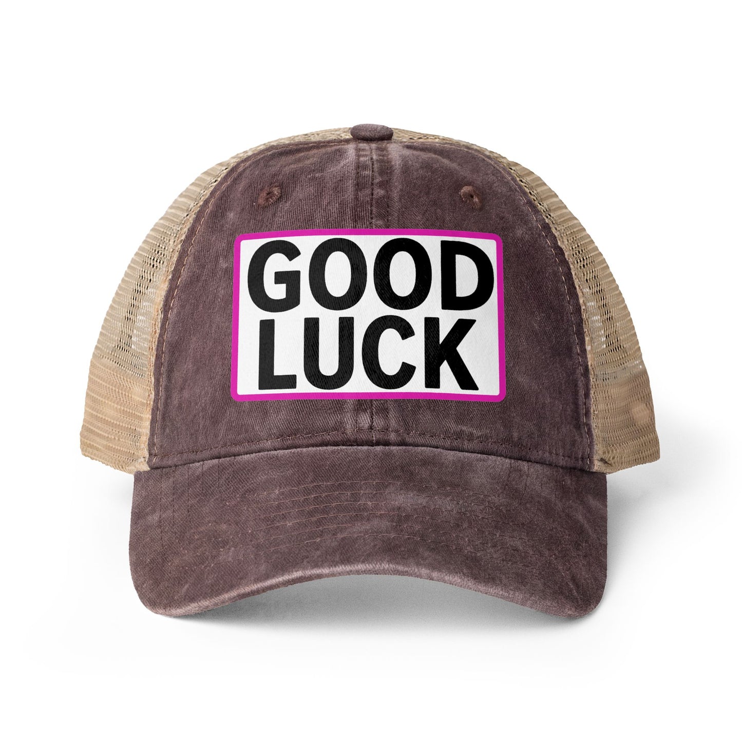GOOD LUCK Embroidered Flat Bill Snapback Cap | Lucky Statement Hat Funny Ponytail Baseball Hat | Casual Women's Cap