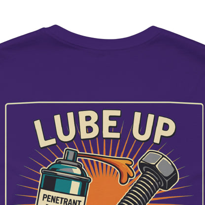 LUBE UP BEFORE SCREWING Graphic T-Shirt | Funny Mechanic Tee | Dirty Garage Humor Shirt | Vintage Automotive Tee