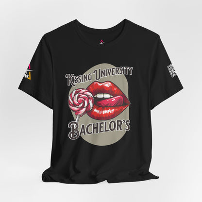 Kissing University Bachelor’s Graphic T-Shirt | Flirty Retro Tee | Funny Kissing Shirt