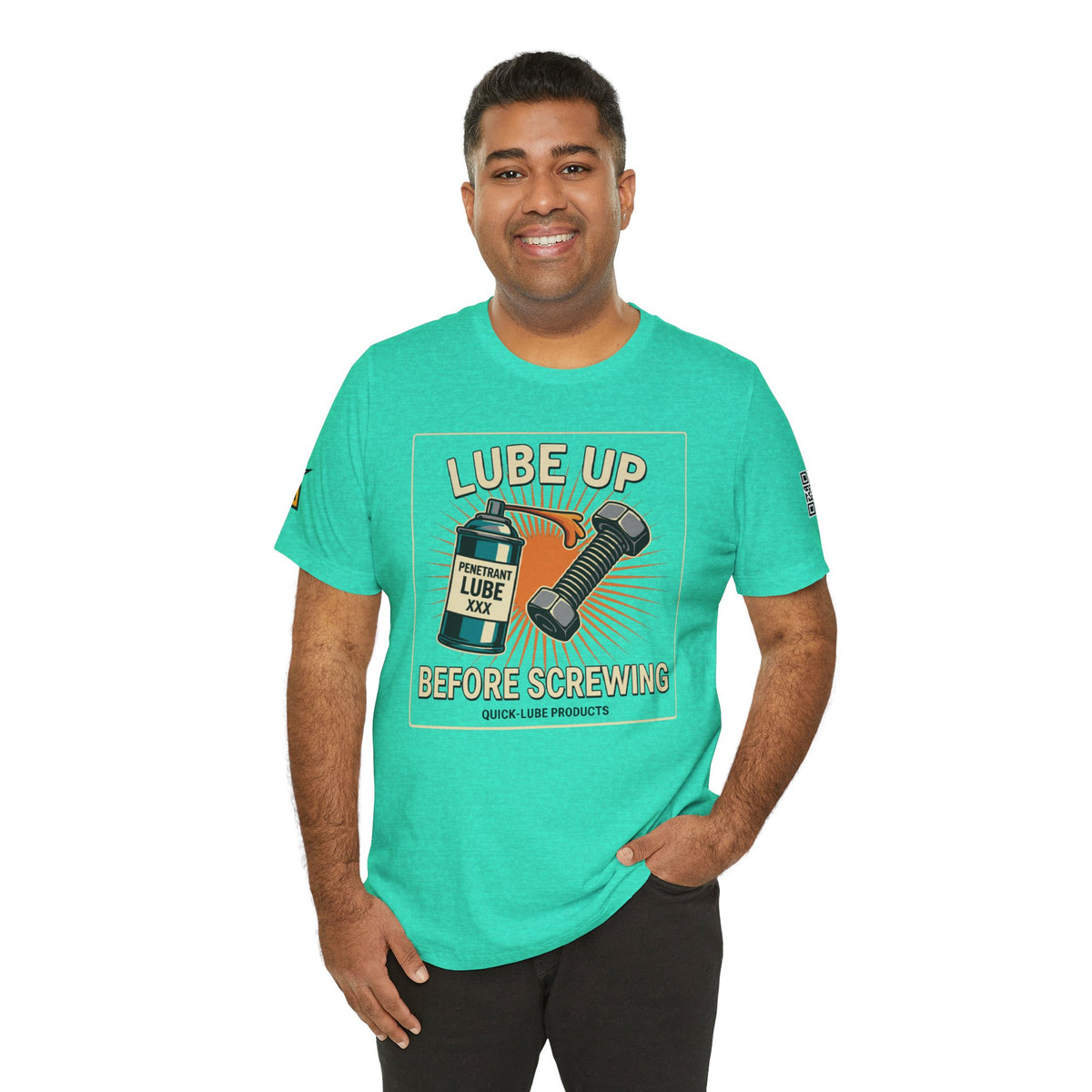 LUBE UP BEFORE SCREWING Graphic T-Shirt | Funny Mechanic Tee | Dirty Garage Humor Shirt | Vintage Automotive Tee