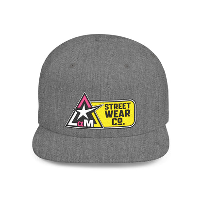 AM Streetwear Co. Embroidered Snapback Hat | Premium Streetwear Cap | Modern Logo Flat Bill Hat | Everyday Lifestyle Cap