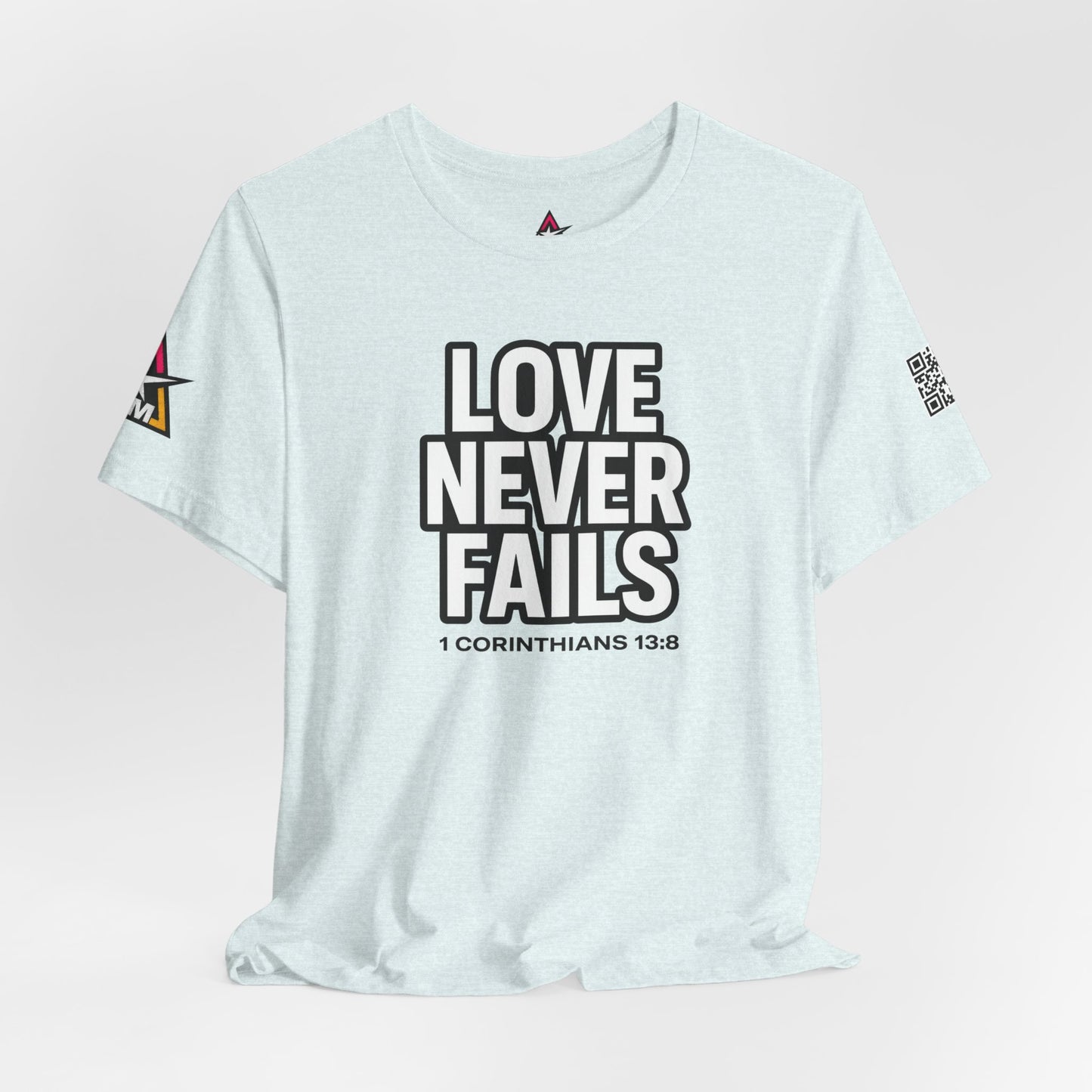 Love Never Fails Graphic T-Shirt | 1 Corinthians 13:8 Christian Tee | Faith & Love Streetwear
