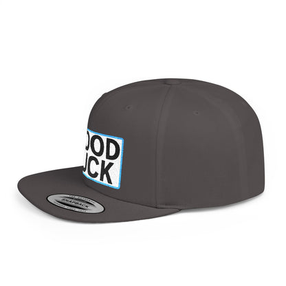 GOOD LUCK Embroidered Flat Bill Snapback Cap | Lucky Statement Hat | Streetwear Baseball Cap