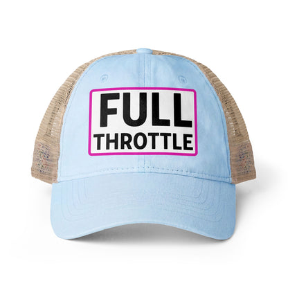 FULL THROTTLE Embroidered Washed Mesh-Back Cap | Funny Ponytail Cap | Vintage Women's Baseball Cap Description Concealed Ponytail Opening
