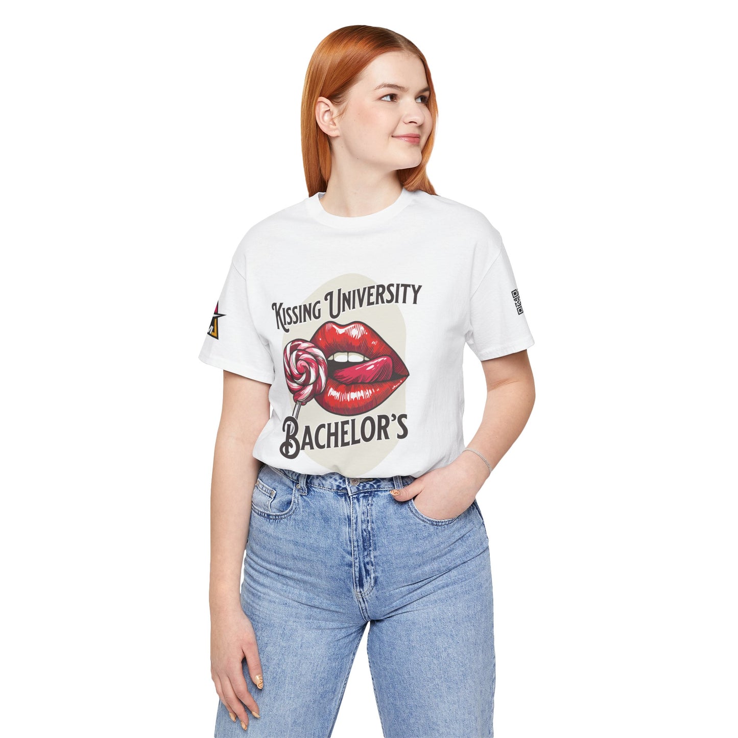 Kissing University Bachelor’s Graphic T-Shirt | Flirty Retro Tee | Funny Kissing Shirt