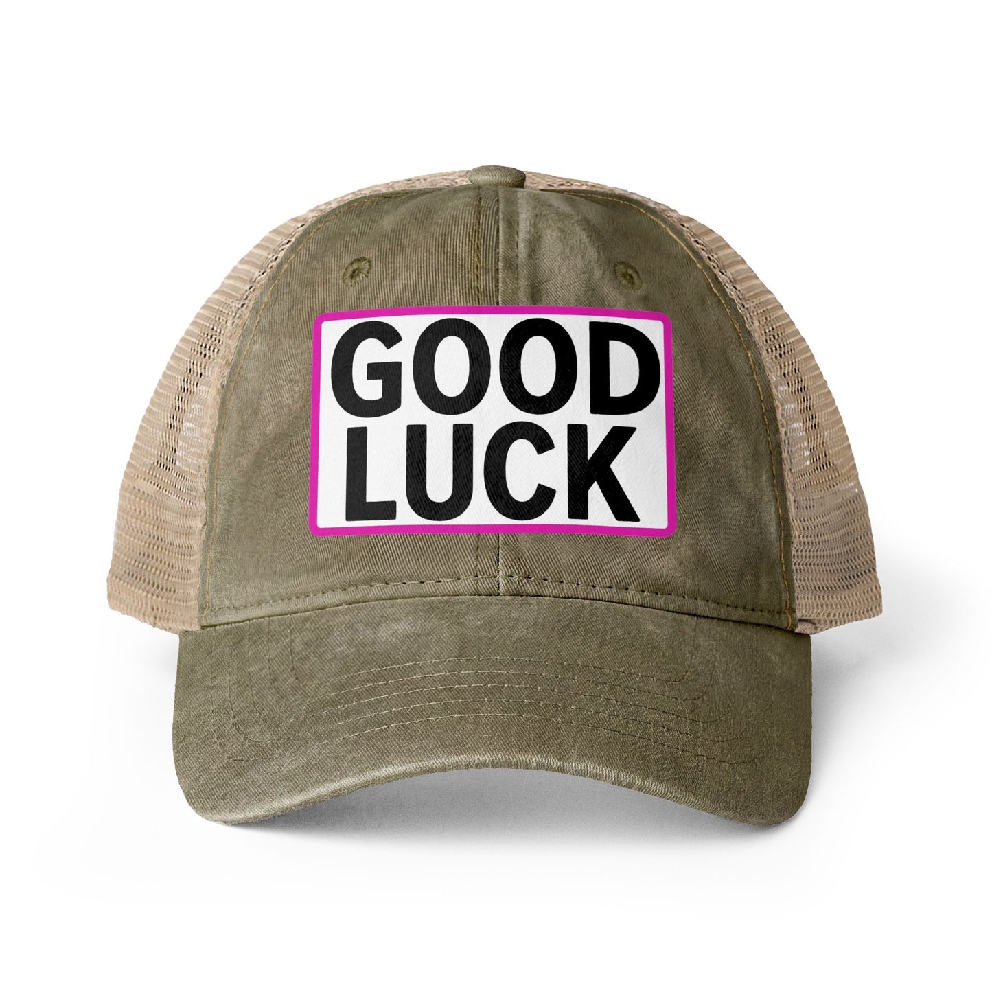 GOOD LUCK Embroidered Flat Bill Snapback Cap | Lucky Statement Hat Funny Ponytail Baseball Hat | Casual Women's Cap