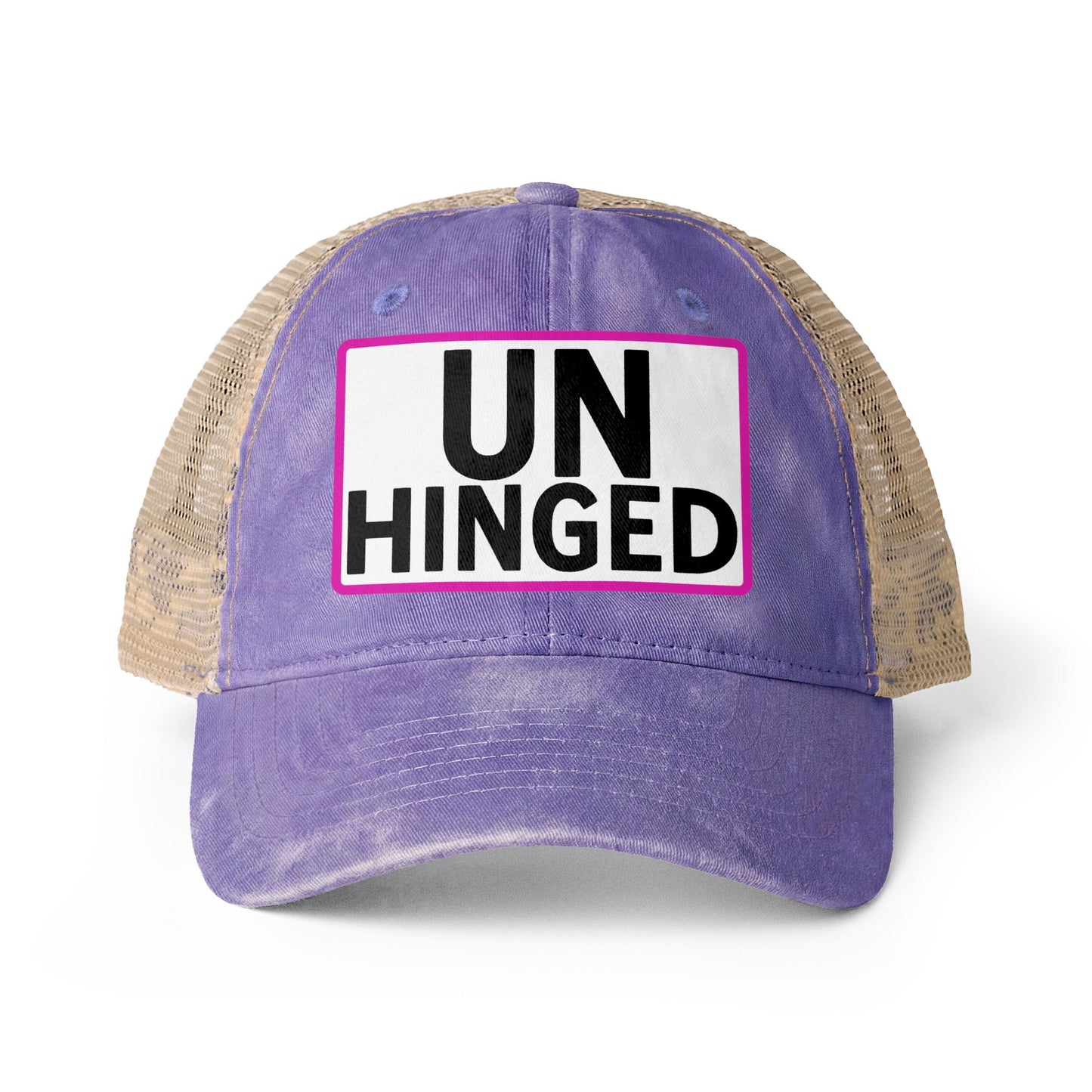 UNHINGED Embroidered Washed Mesh-Back Cap | Funny Ponytail Baseball Hat | Casual Women's Cap