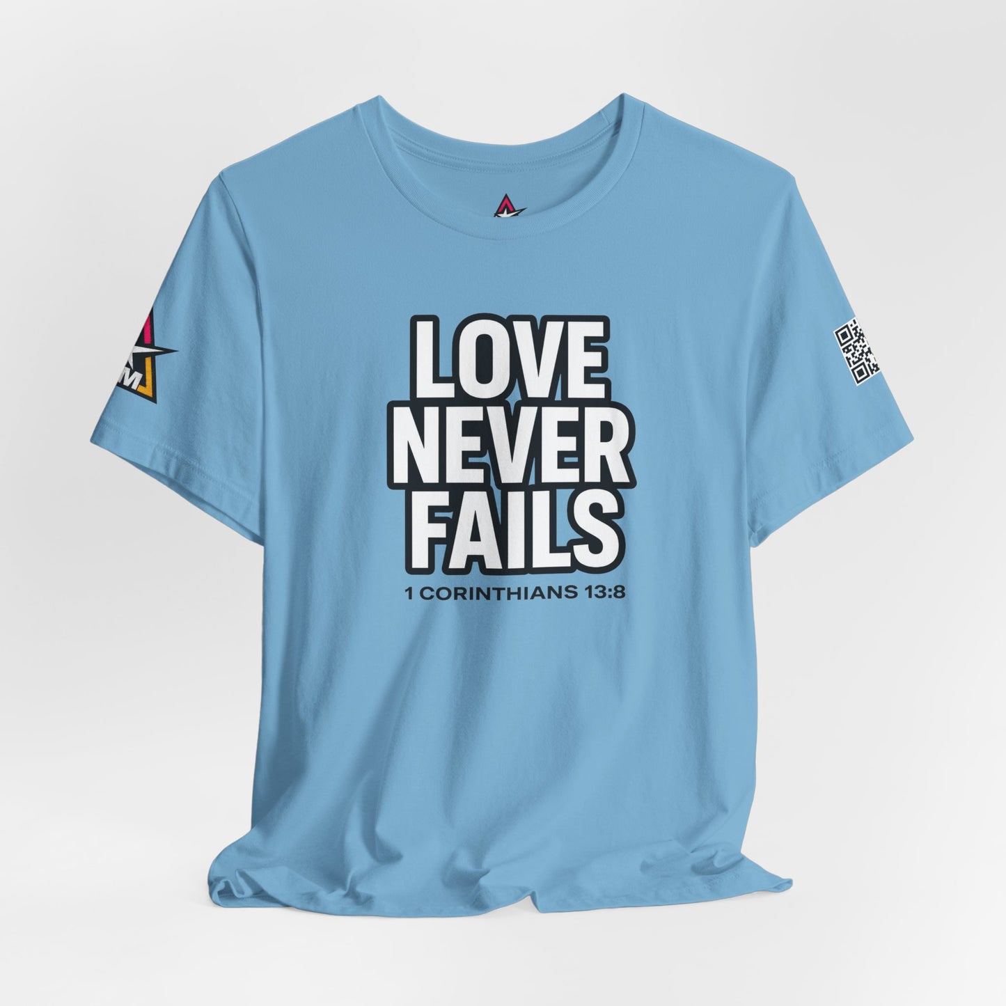 Love Never Fails Graphic T-Shirt | 1 Corinthians 13:8 Christian Tee | Faith & Love Streetwear