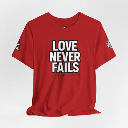 Love Never Fails Graphic T-Shirt | 1 Corinthians 13:8 Christian Tee | Faith & Love Streetwear