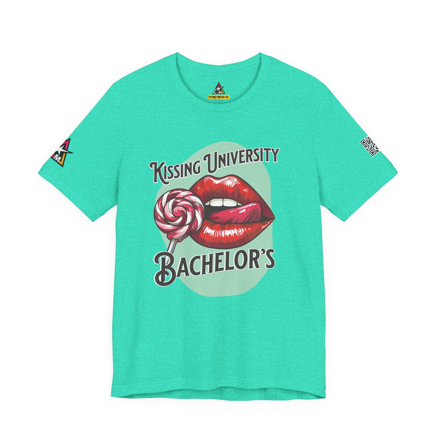 Kissing University Bachelor’s Graphic T-Shirt | Flirty Retro Tee | Funny Kissing Shirt