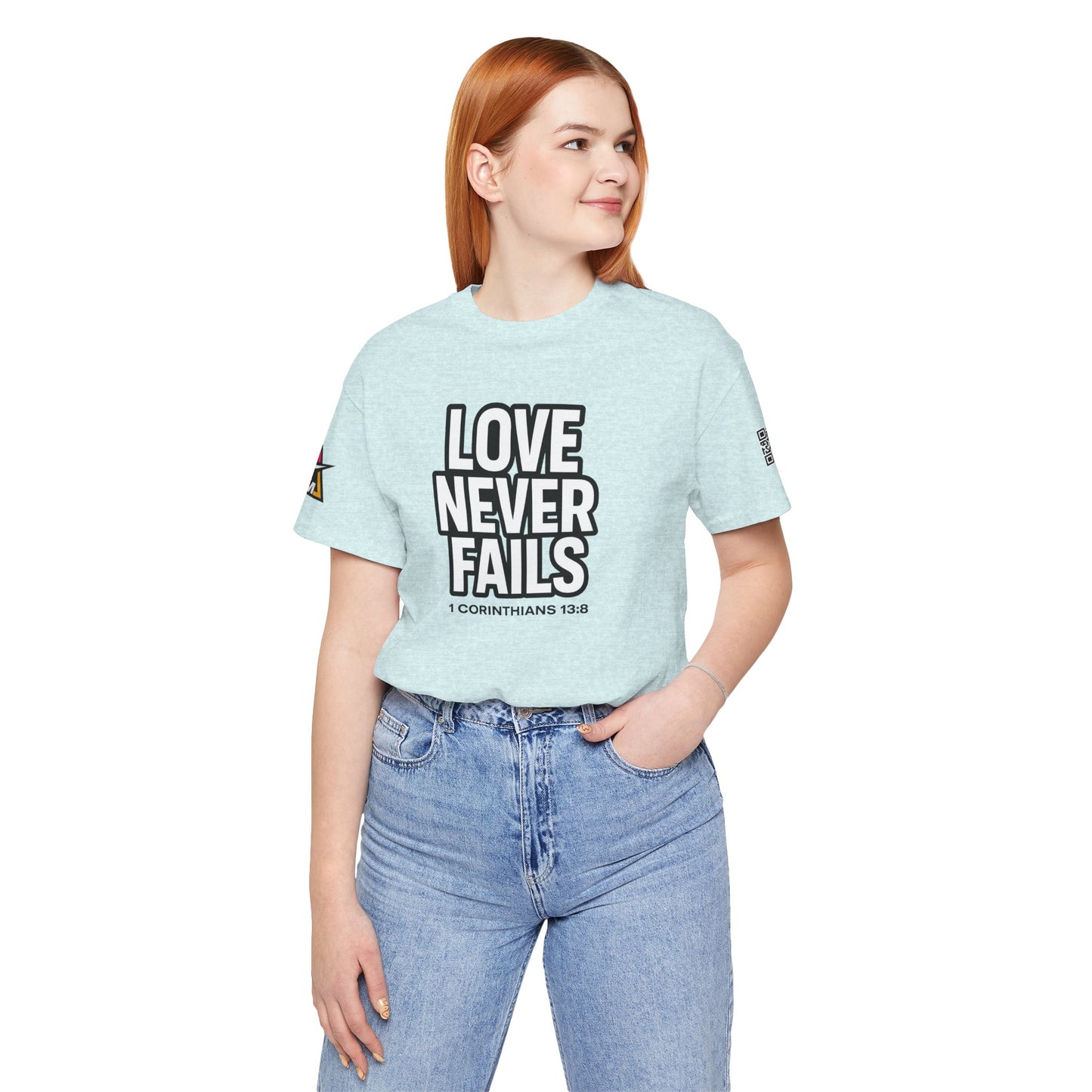 Love Never Fails Graphic T-Shirt | 1 Corinthians 13:8 Christian Tee | Faith & Love Streetwear