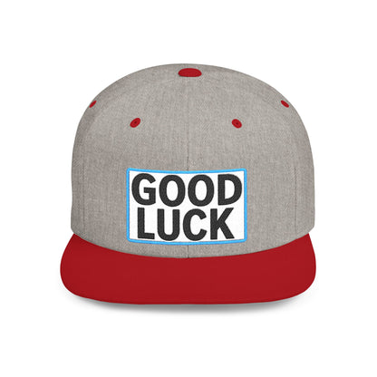 GOOD LUCK Embroidered Flat Bill Snapback Cap | Lucky Statement Hat | Streetwear Baseball Cap