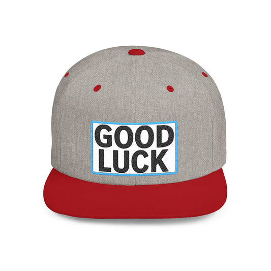 GOOD LUCK Embroidered Flat Bill Snapback Cap | Lucky Statement Hat | Streetwear Baseball Cap