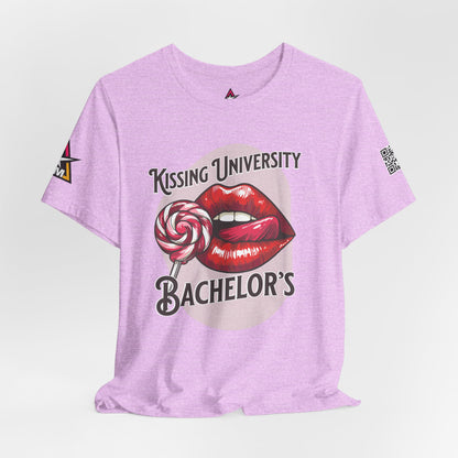 Kissing University Bachelor’s Graphic T-Shirt | Flirty Retro Tee | Funny Kissing Shirt