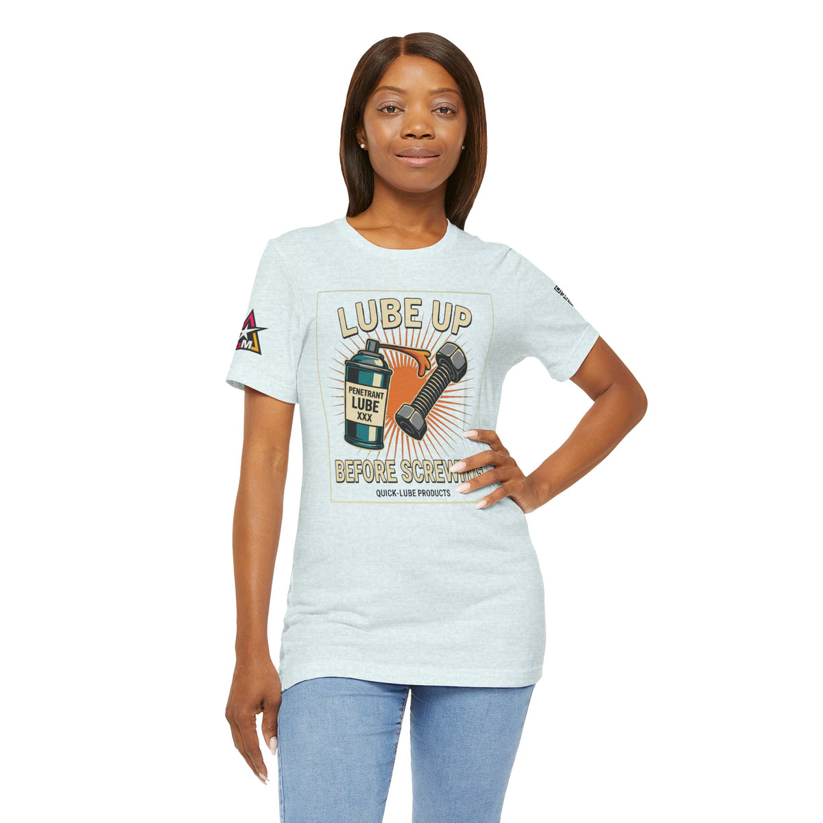 LUBE UP BEFORE SCREWING Graphic T-Shirt | Funny Mechanic Tee | Dirty Garage Humor Shirt | Vintage Automotive Tee